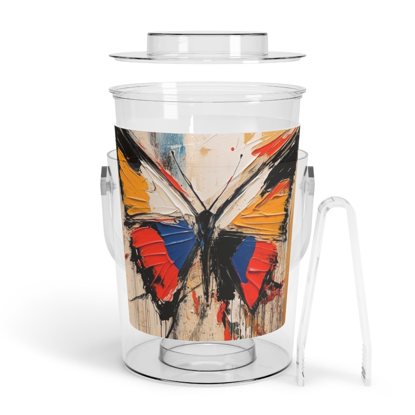 Abstract Bauhaus Design: Ice Bucket with Tongs with Butterfly-Inspired Brush Strokes