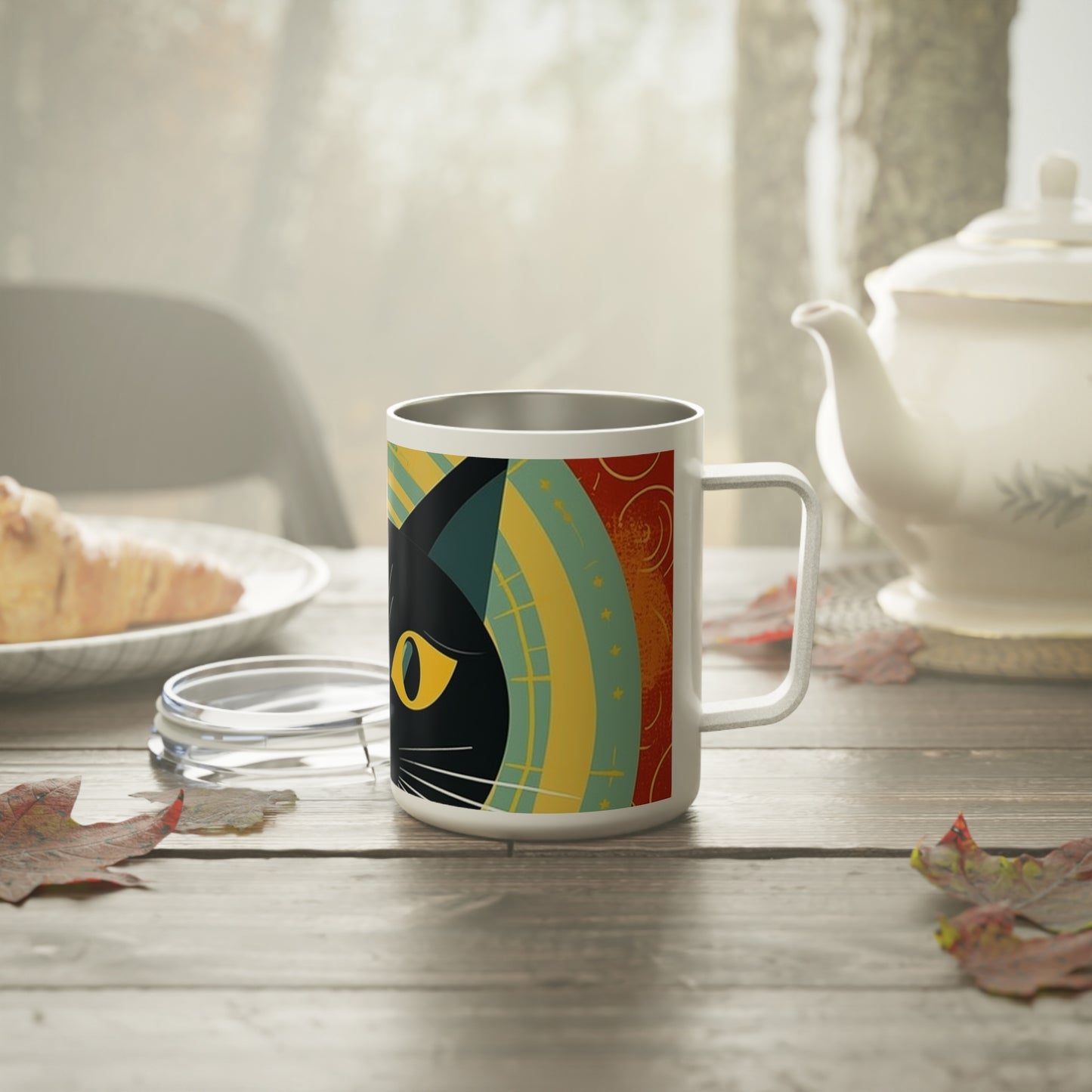 Midcentury Modern Cat Elegance: Insulated Coffee Mug for Stylish Home Decor