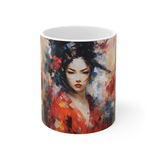 Embrace the Beauty: Geisha Painting Ceramic Mug for Abstract Art Lovers