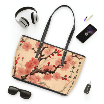 Floral Fusion: PU Leather Shoulder Bag Merging Cherry Blossom Beauty and Artistic Flower Drawings