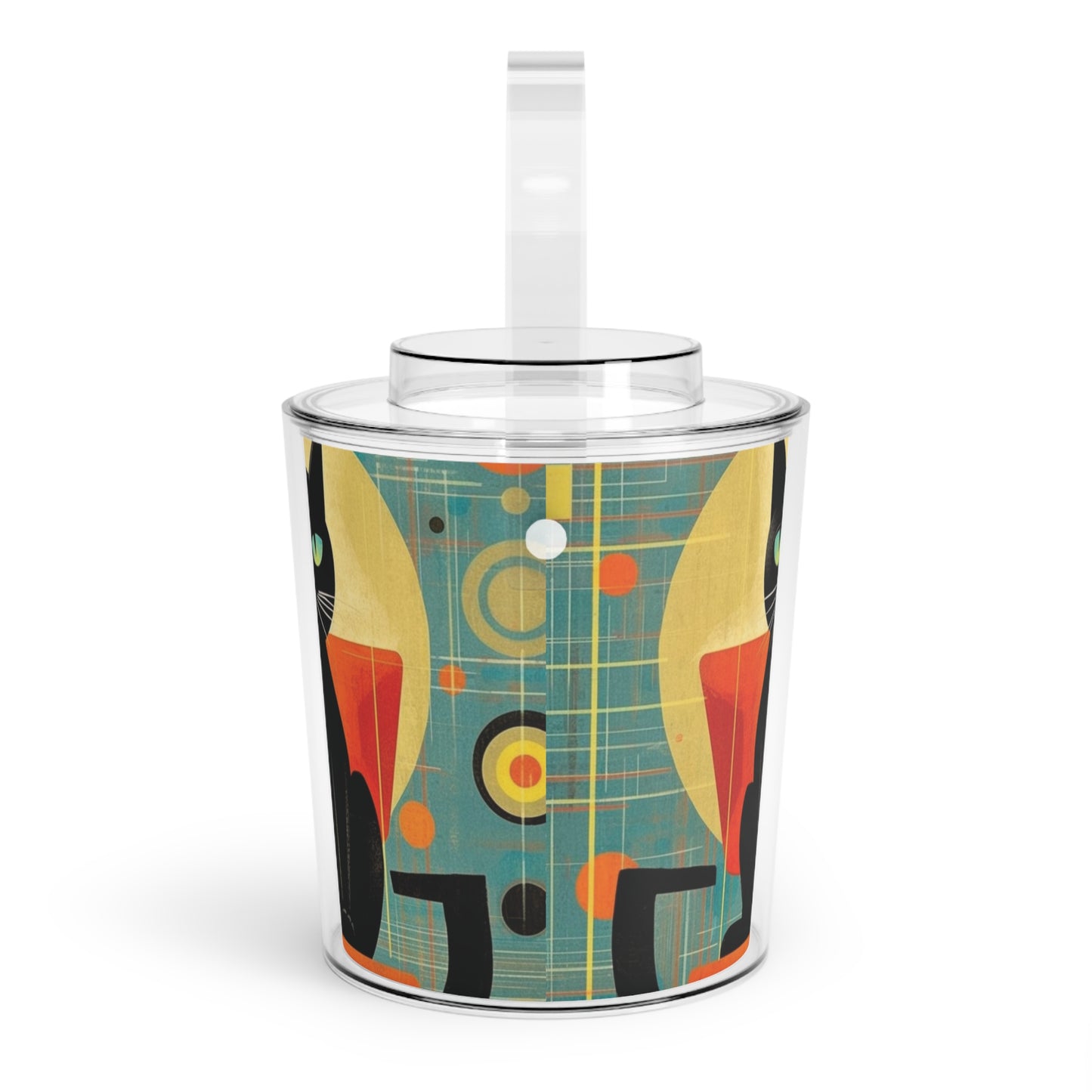 Abstract Cat Expressions: Modern Art-Inspired Midcentury Modern Ice Bucket with Tongs with Timeless Atomic Age Design