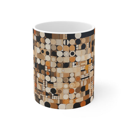 Earthy Grid Ceramic Mug: Graphic Black and White with Earthy Palette