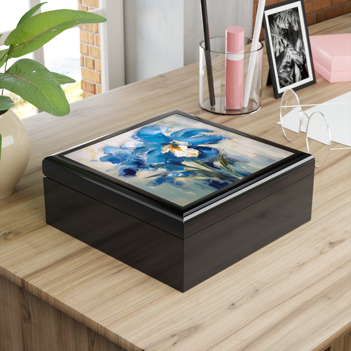 Embrace Artistic Expression with Blue Orchid Abstract Painting Jewelry Box