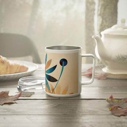 Midcentury Elegance: Vintage Fashion-Inspired Flower Drawings on Insulated Coffee Mug