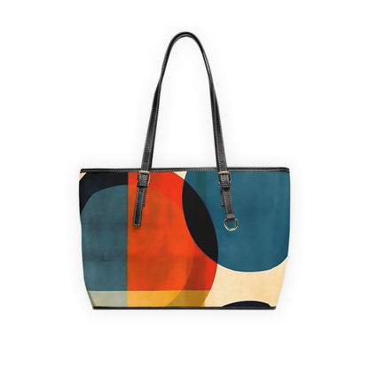 Modern Abstract Geometric Fusion: PU Leather Shoulder Bag with Midcentury Design