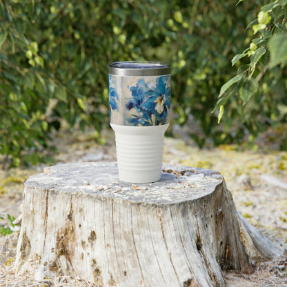 Vibrant Brushwork: Blue Orchid Abstract Painting Ringneck Tumbler, Embrace the Power of Artistic Expression