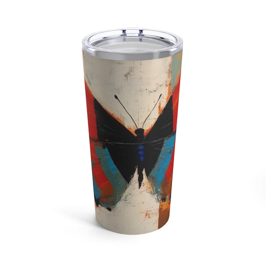 Bauhaus-Inspired Butterfly Symphony: Tumbler with Vibrant Colors and Intricate Details