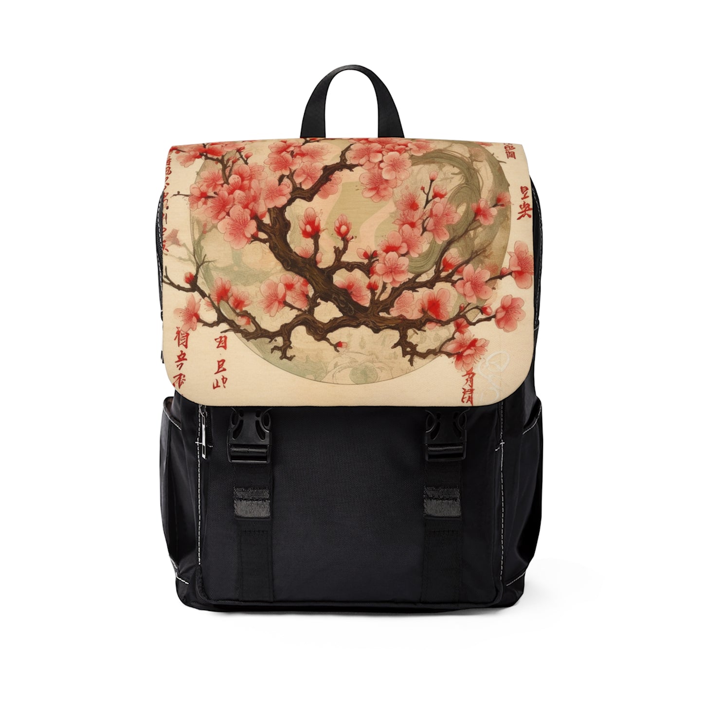 Whimsical Blossom Dreams: Unisex Casual Shoulder Backpack with Delightful Flower Drawings and Cherry Blossoms