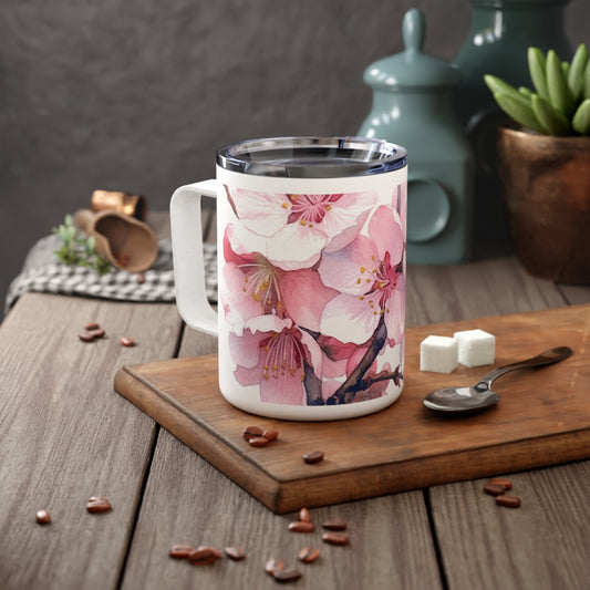 Whimsical Delight: Watercolor Cherry Blossom Tree Insulated Coffee Mug