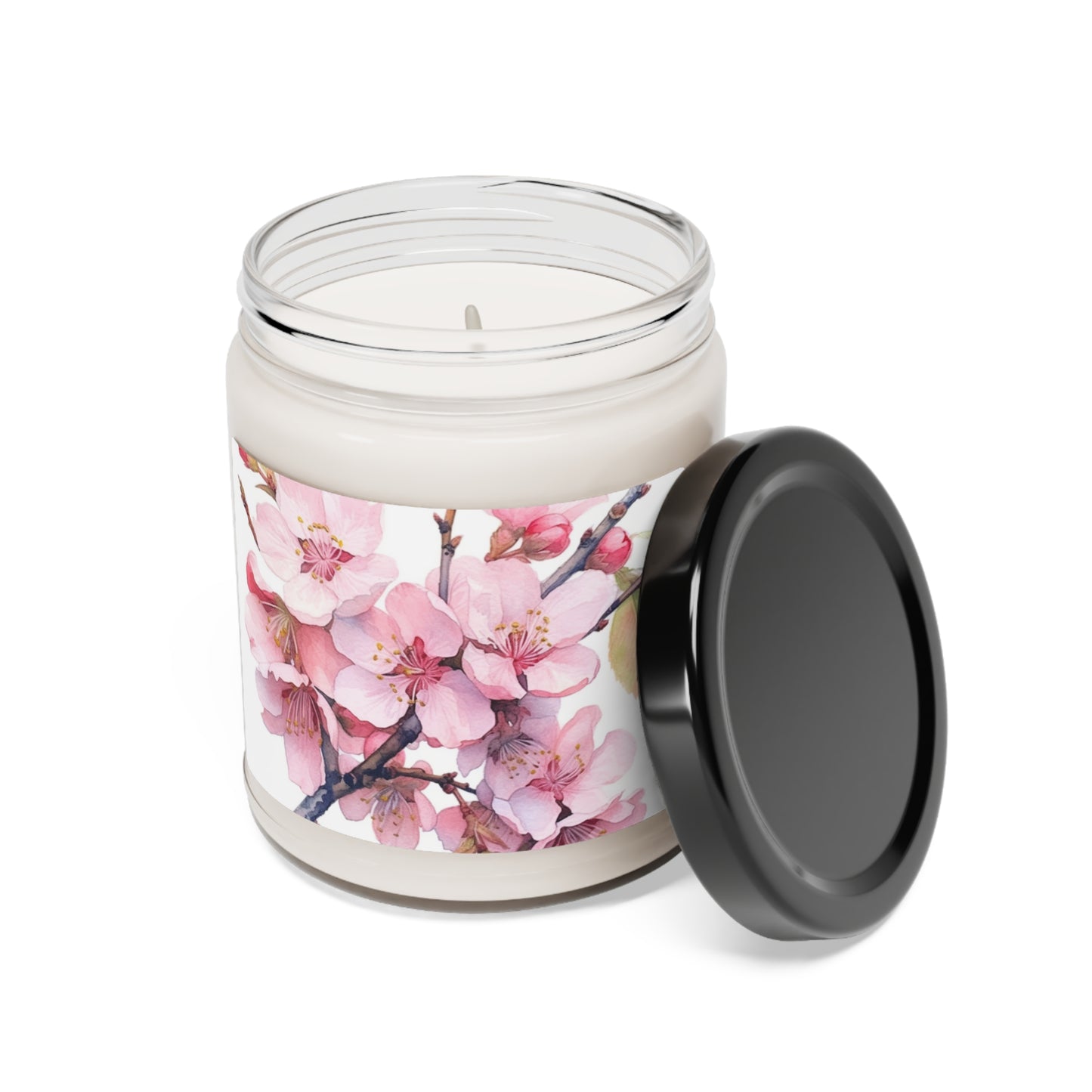 Whimsical Delight: Watercolor Cherry Blossom Tree Scented Soy Candle