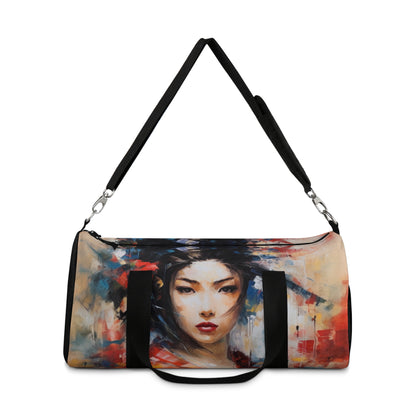 Abstract Geisha Art Duffel Bag: Captivating Brushstrokes in a Japanese Aesthetic