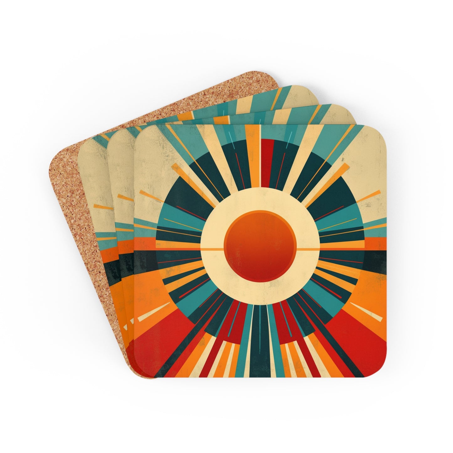 Minimalist Sunshine: Midcentury Modern Sun Corkwood Coaster Set