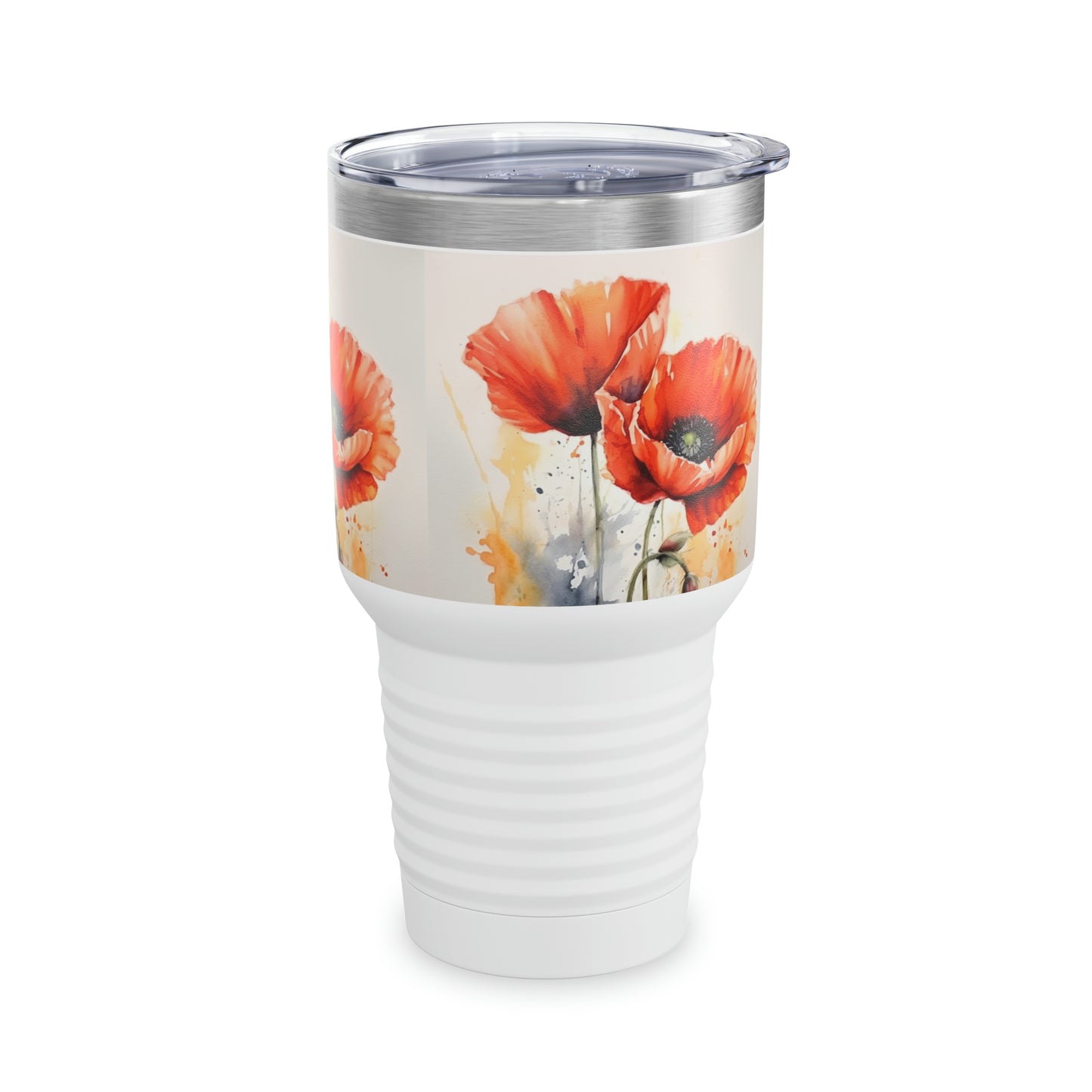 Whimsical Garden: Ringneck Tumbler with Watercolor Poppy Flower Art