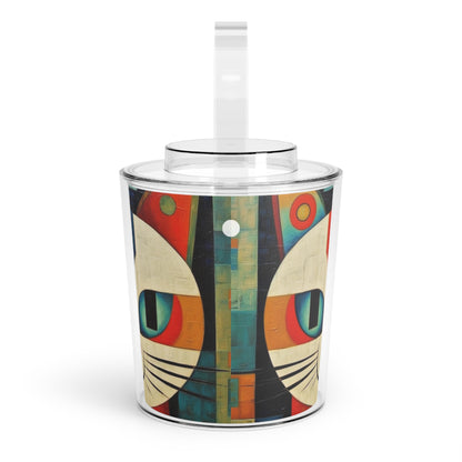 Artistic Vintage Vibes: Picasso-Inspired Midcentury Modern Ice Bucket with Tongs for Retro Fashion