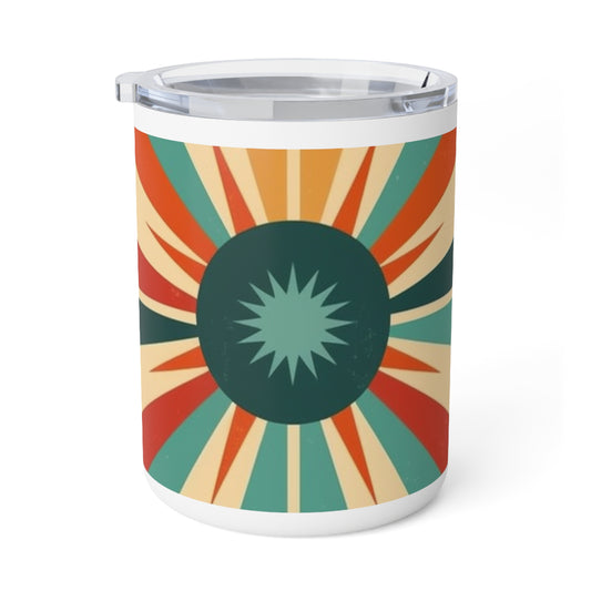 1960s Starburst: Retro Chic Insulated Coffee Mug for Vintage Fashion Lovers