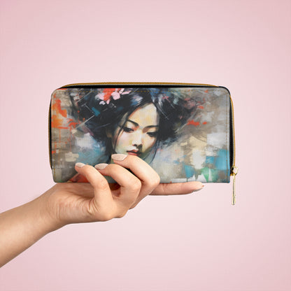 Zipper Wallet with Geisha Art: Style with Japanese Artistic Flair