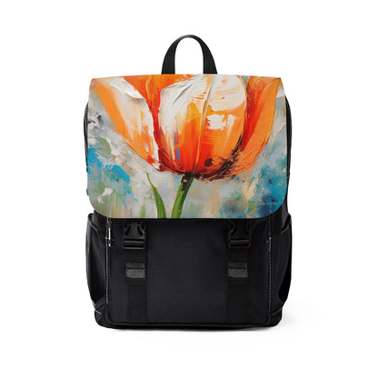 Unisex Casual Shoulder Backpack with Vibrant Orange Tulip: Embrace the Beauty of Nature