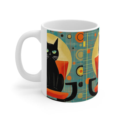 Midcentury Elegance: Retro Cat Mug for Modern Design Enthusiasts