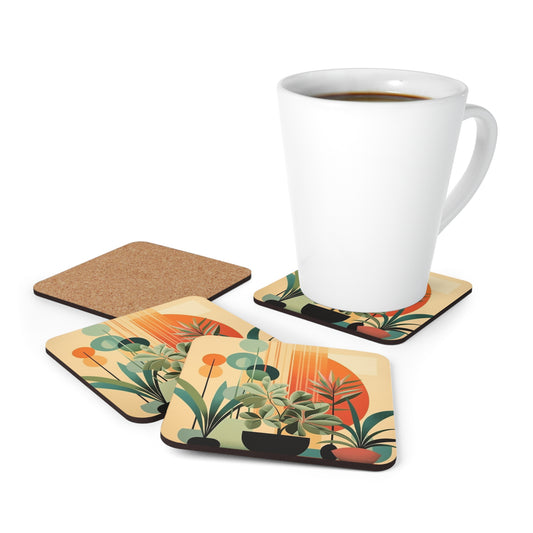 Botanical Beauty: Midcentury Modern Plant Corkwood Coaster Set