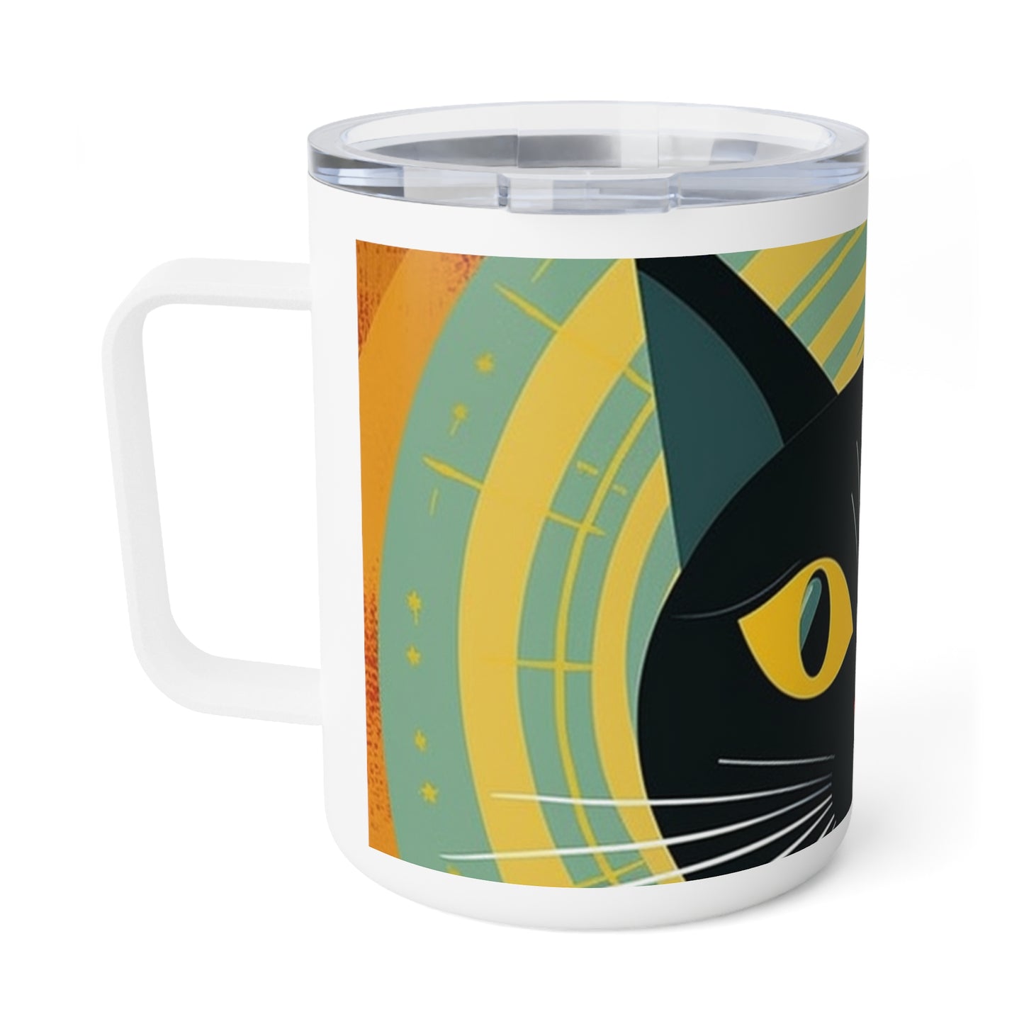 Midcentury Modern Cat Elegance: Insulated Coffee Mug for Stylish Home Decor