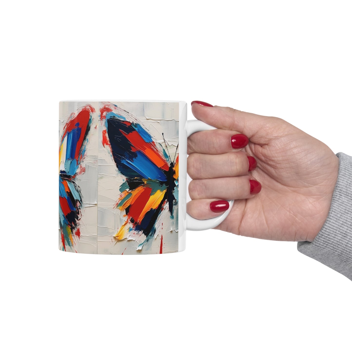 Abstract Butterfly Art on Ceramic Mug: A Contemporary Twist to Classic Symbolism