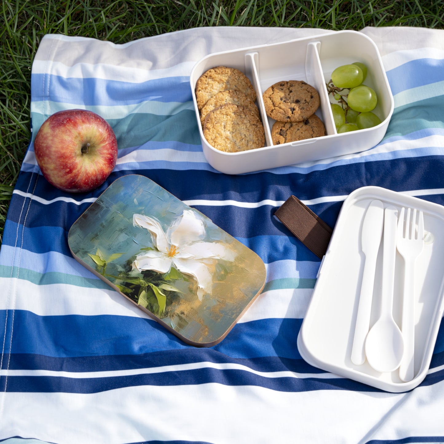 Artistic Fusion: Abstract Oil Painting Jasmine on a Bento Box