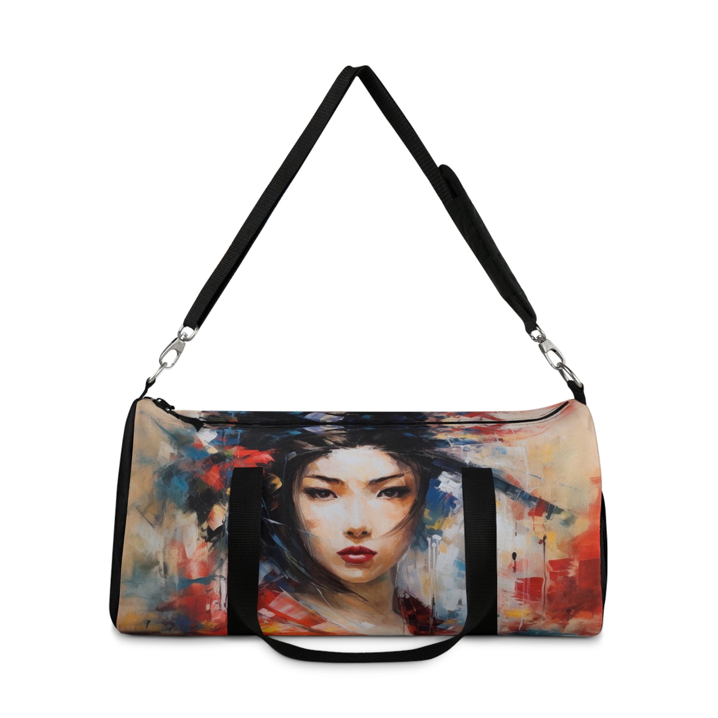 Abstract Geisha Art Duffel Bag: Captivating Brushstrokes in a Japanese Aesthetic