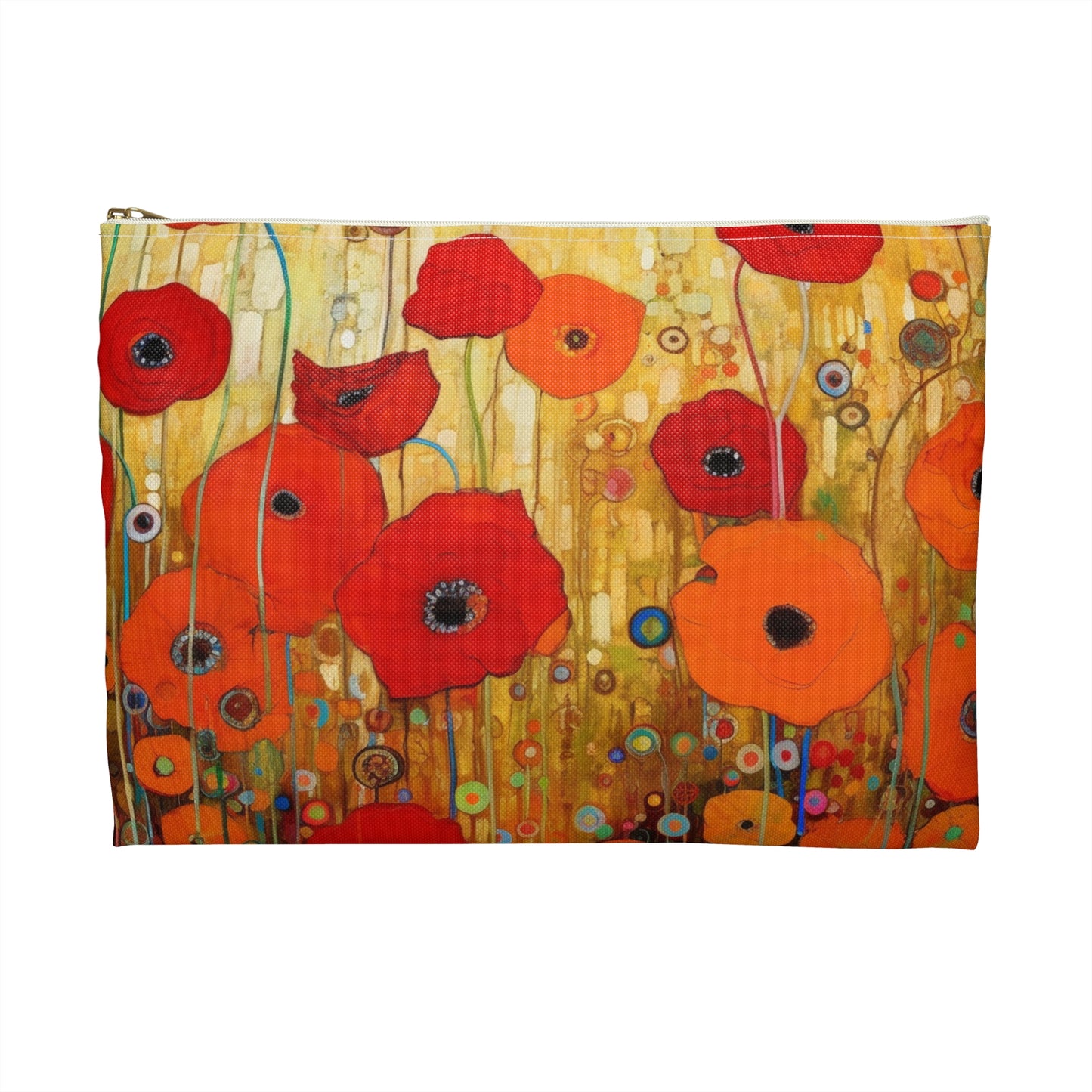 Floral Symphony: Accessory Pouch showcasing Gustav Klimt's Poppies in Art Nouveau