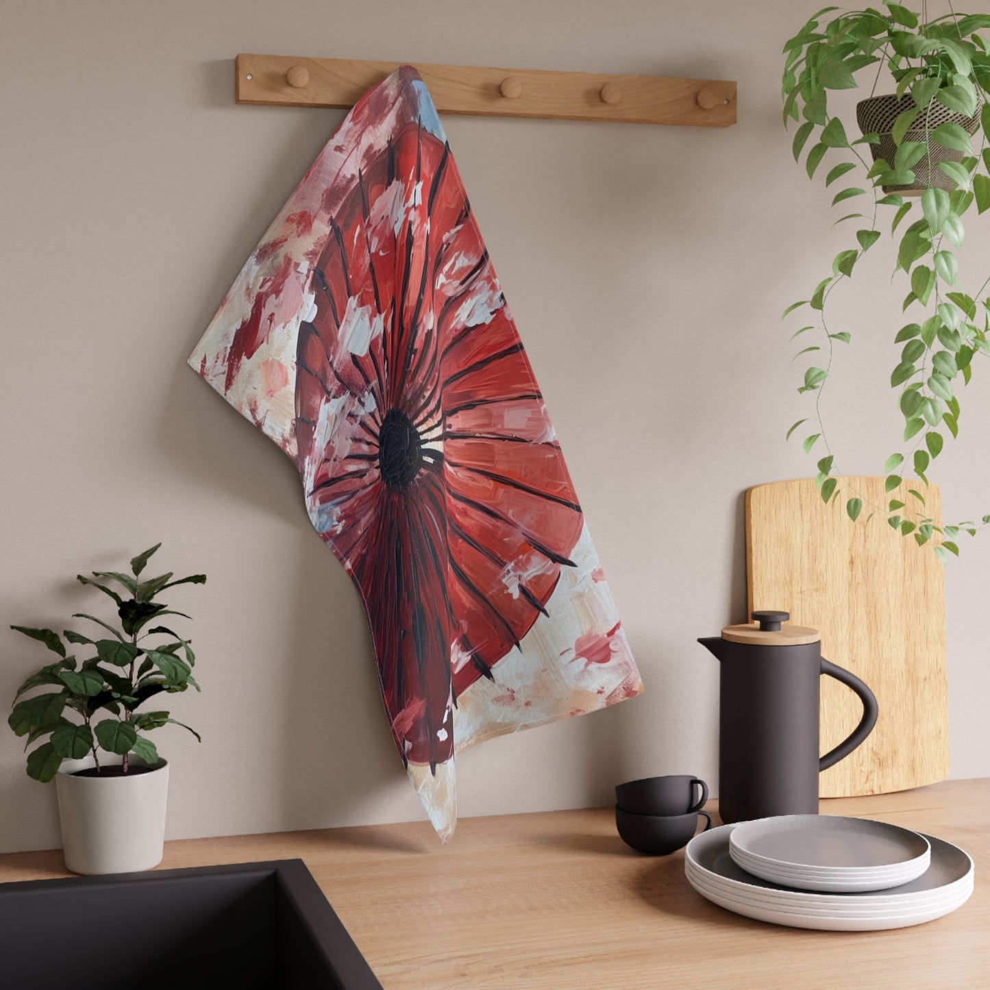 Abstract Japanese Umbrella Painting Kitchen Towel: Unleashing Artistic Beauty