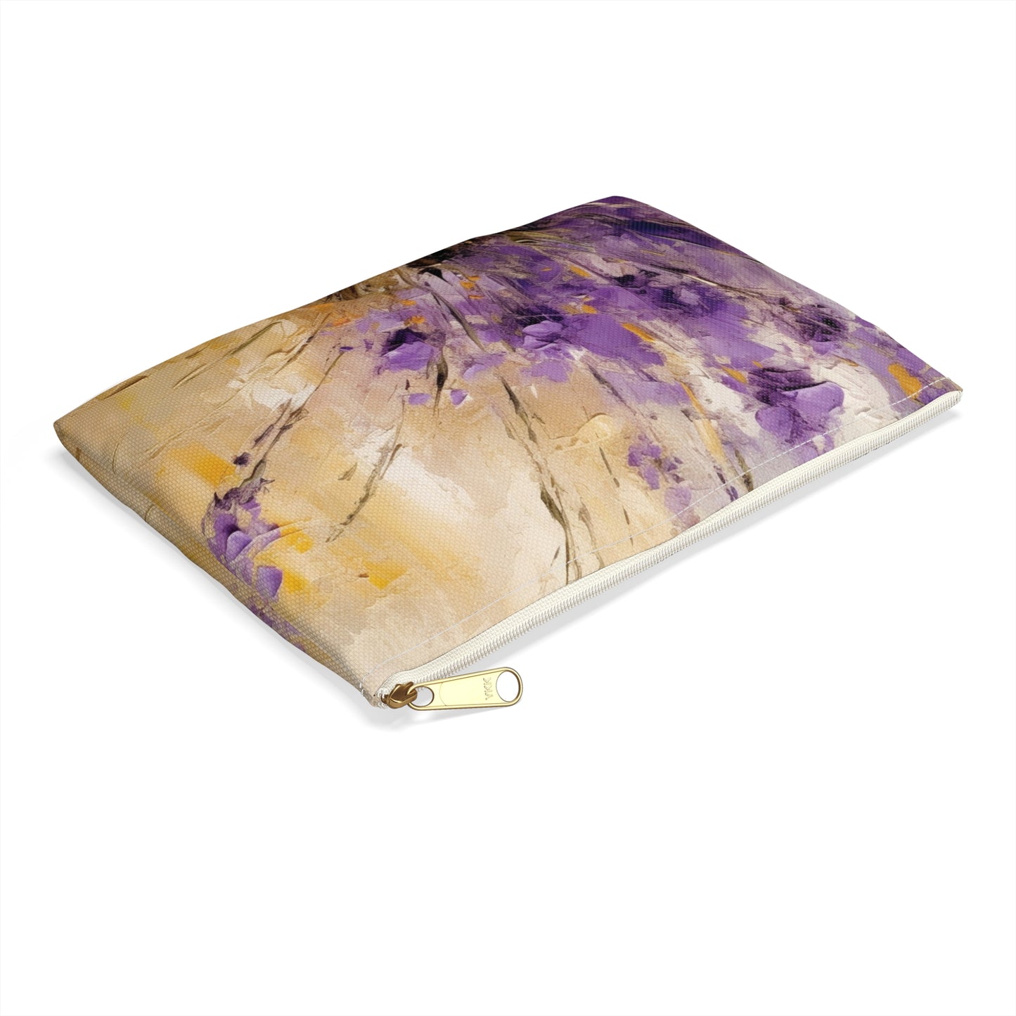 Expressive Lavender Drawing on Accessory Pouch: A Symphony of Colors and Petals