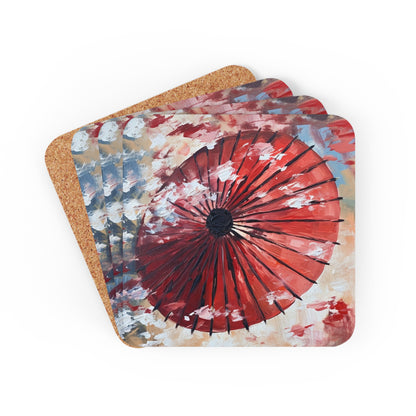 Abstract Japanese Umbrella Painting Corkwood Coaster Set: Unleashing Artistic Beauty