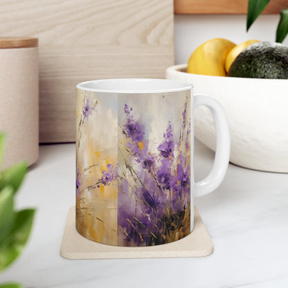 Expressive Lavender Drawing on Ceramic Mug: A Symphony of Colors and Petals