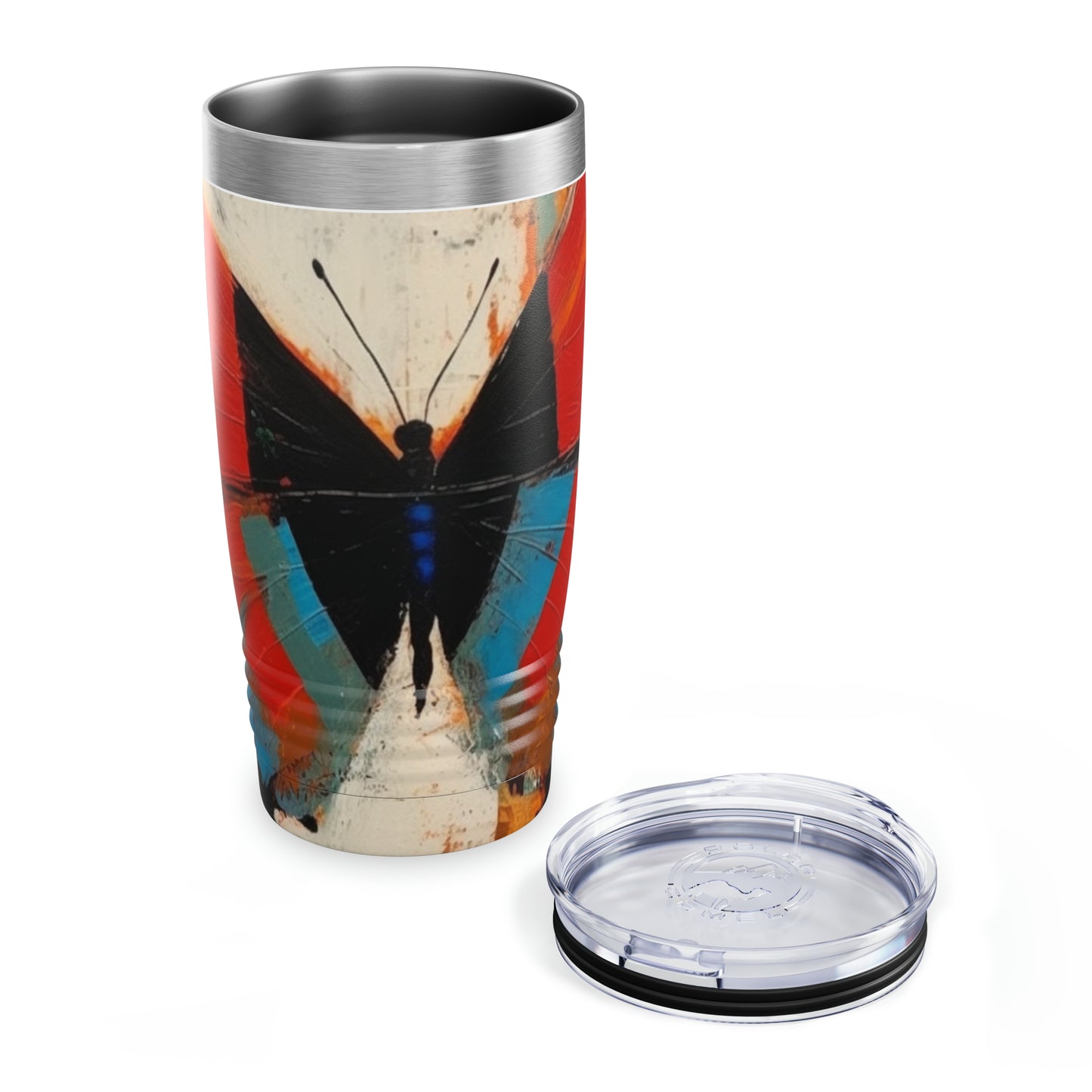 Bauhaus-Inspired Butterfly Symphony: Tumbler with Vibrant Colors and Intricate Details