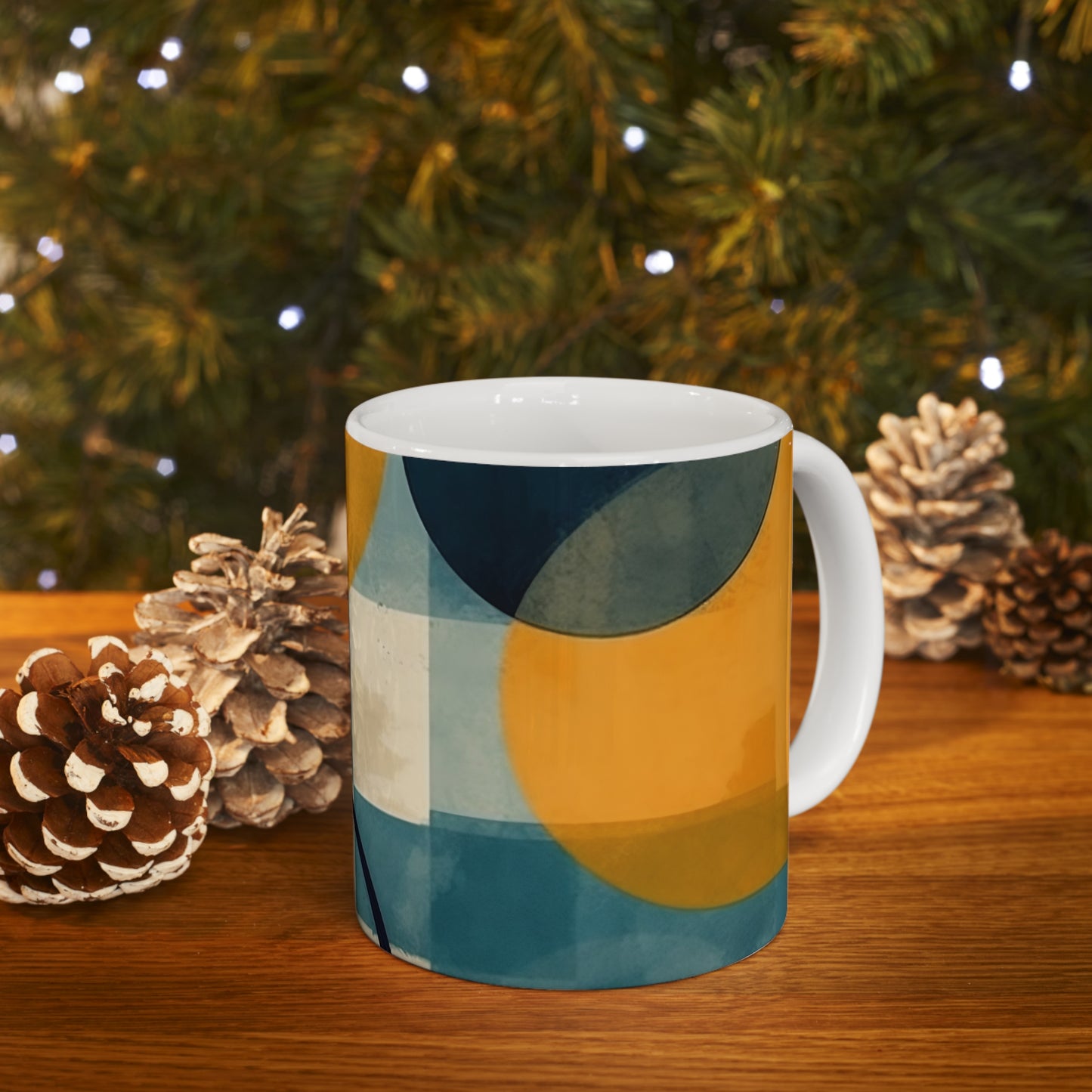 Retro Geometric Charm: Vintage Fashion-Inspired Coffee Mug with Midcentury Modern Touches