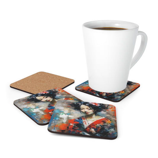 Corkwood Coaster Set with Geisha Art: Japanese Artistic Flair