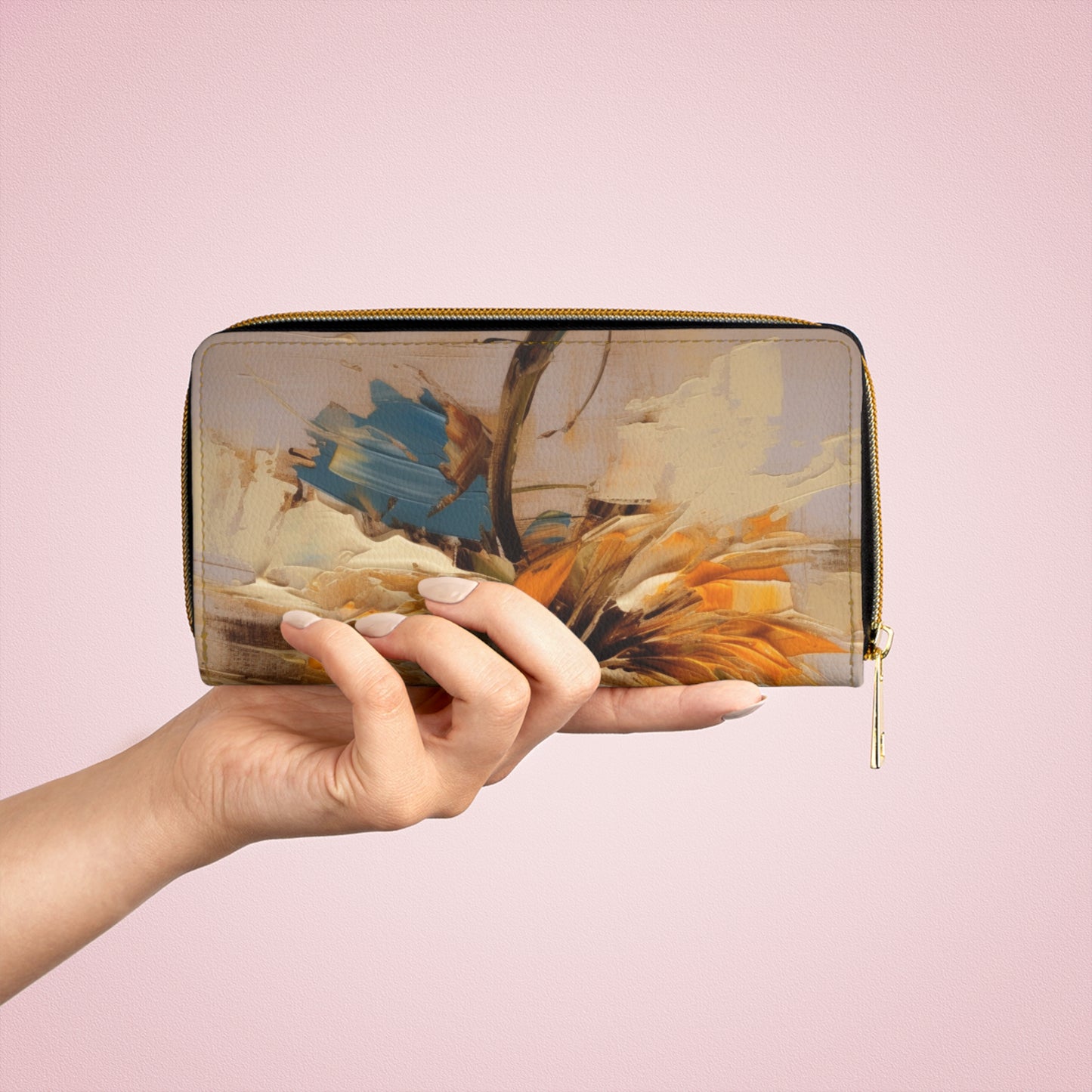 A Brush of Nature's Elegance: Zipper Wallet for Artistic Flower Lovers