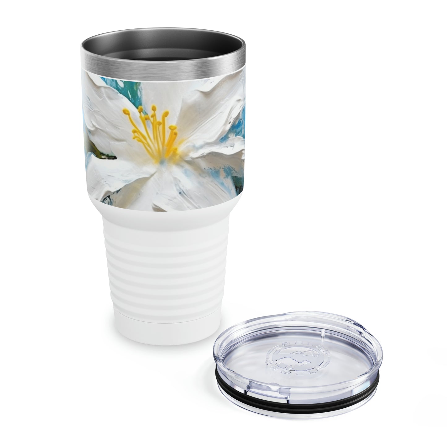 Abstract Jasmine: Ringneck Tumbler with Floral Oil Painting