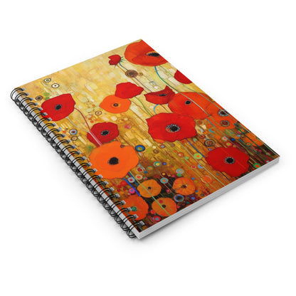 Floral Symphony: Spiral Notebook showcasing Gustav Klimt's Poppies in Art Nouveau