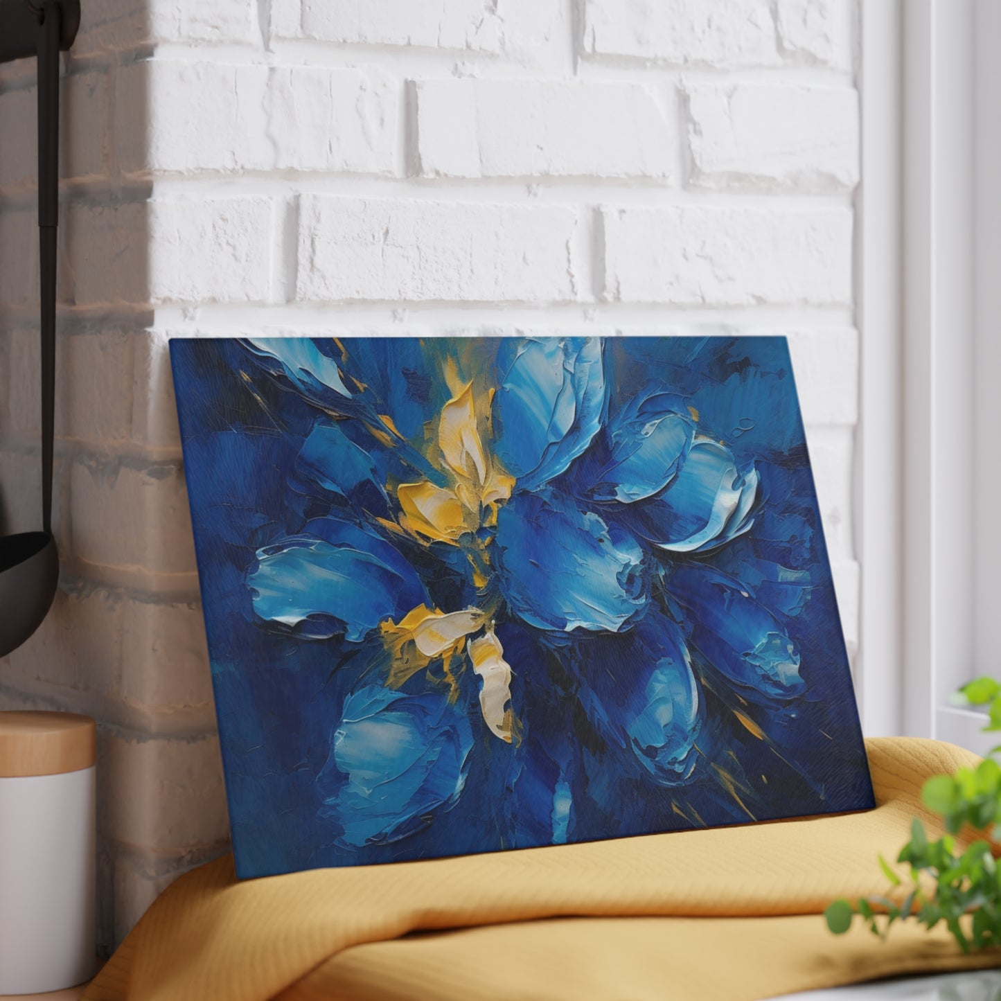 Abstract Wallpaper Glass Cutting Board : Immersive Floral Beauty with Blue Orchid Motif