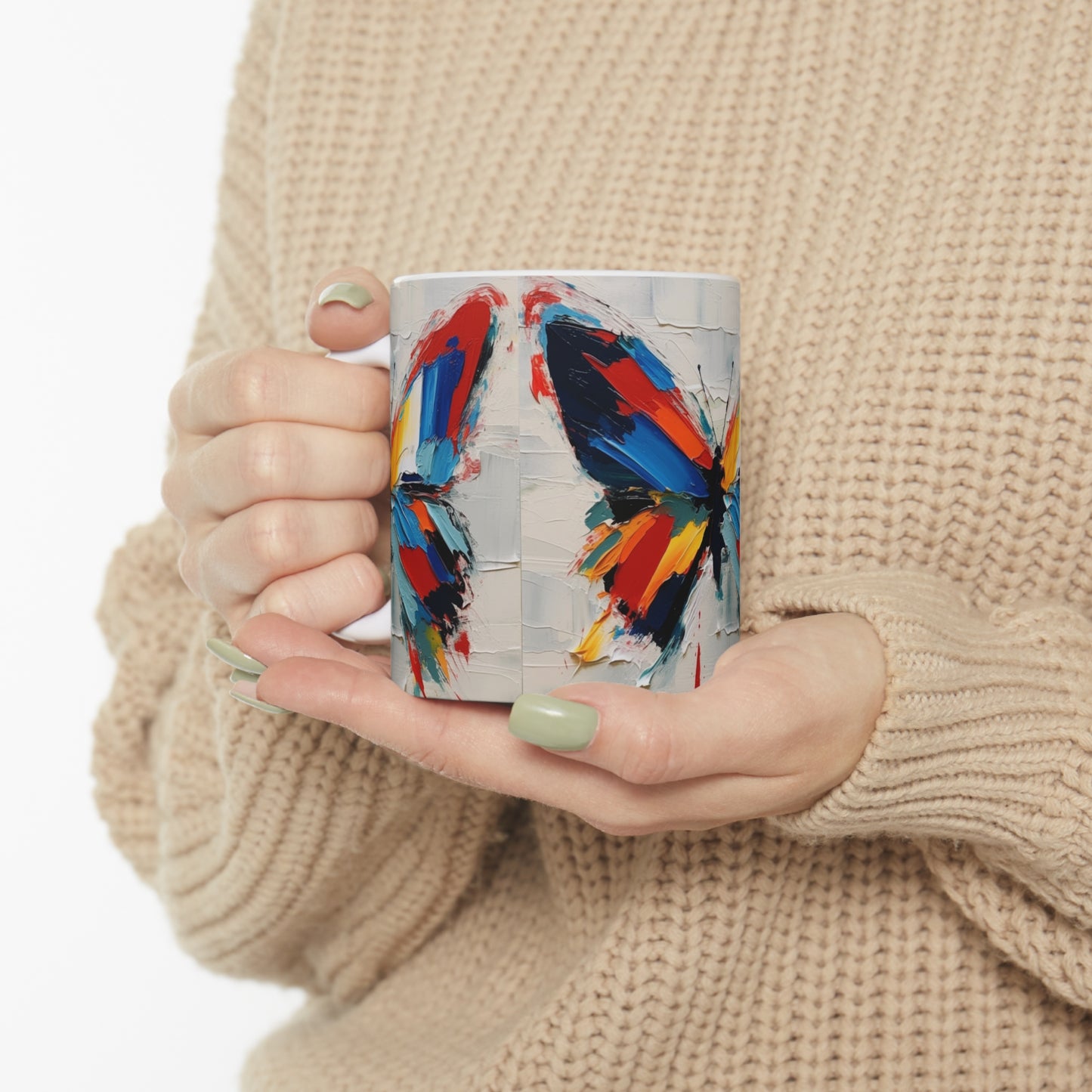 Abstract Butterfly Art on Ceramic Mug: A Contemporary Twist to Classic Symbolism