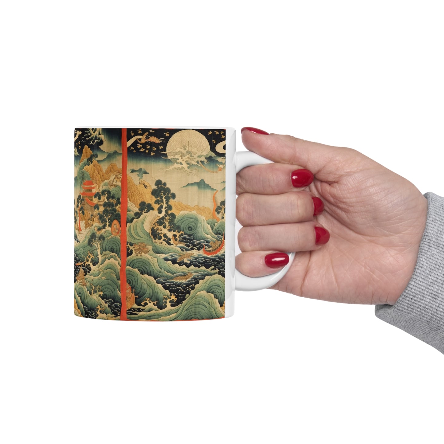 Harmony of the Elements: Japanese Tapestry-Inspired Ceramic Mug