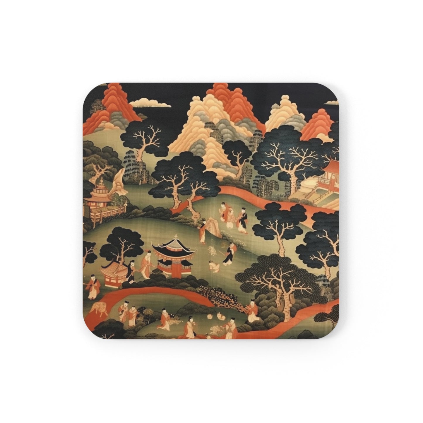 Tapestry Treasures: Japanese-inspired Corkwood Coaster Set for Art Lovers