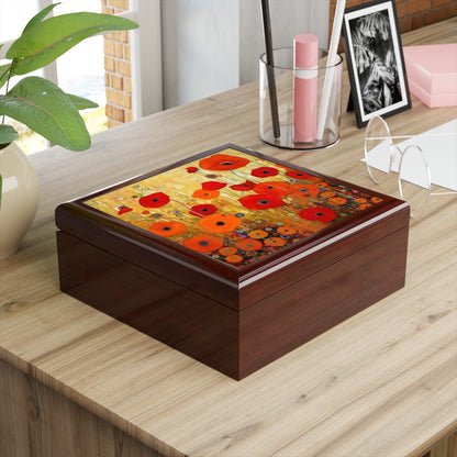 Timeless Beauty: 19th Century Fashion Meets Gustav Klimt's Poppies in a Jewelry Box