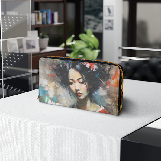 Zipper Wallet with Geisha Art: Style with Japanese Artistic Flair