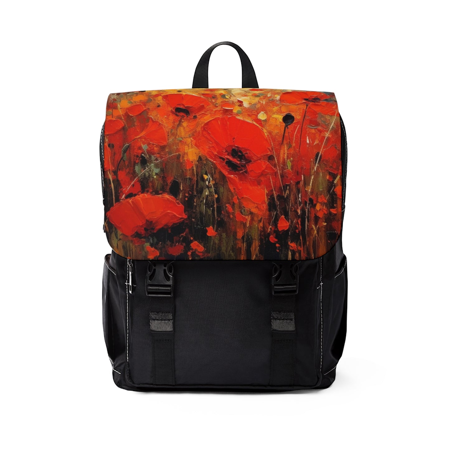 Whimsical Poppy Art on Unisex Casual Shoulder Backpack