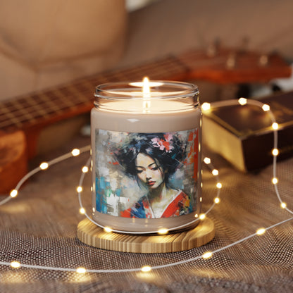 Scented Soy Candle with Geisha Art: Style with Japanese Artistic Flair