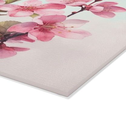 Artistic Flourish: Floral Watercolor Cherry Blossom Glass Cutting Board