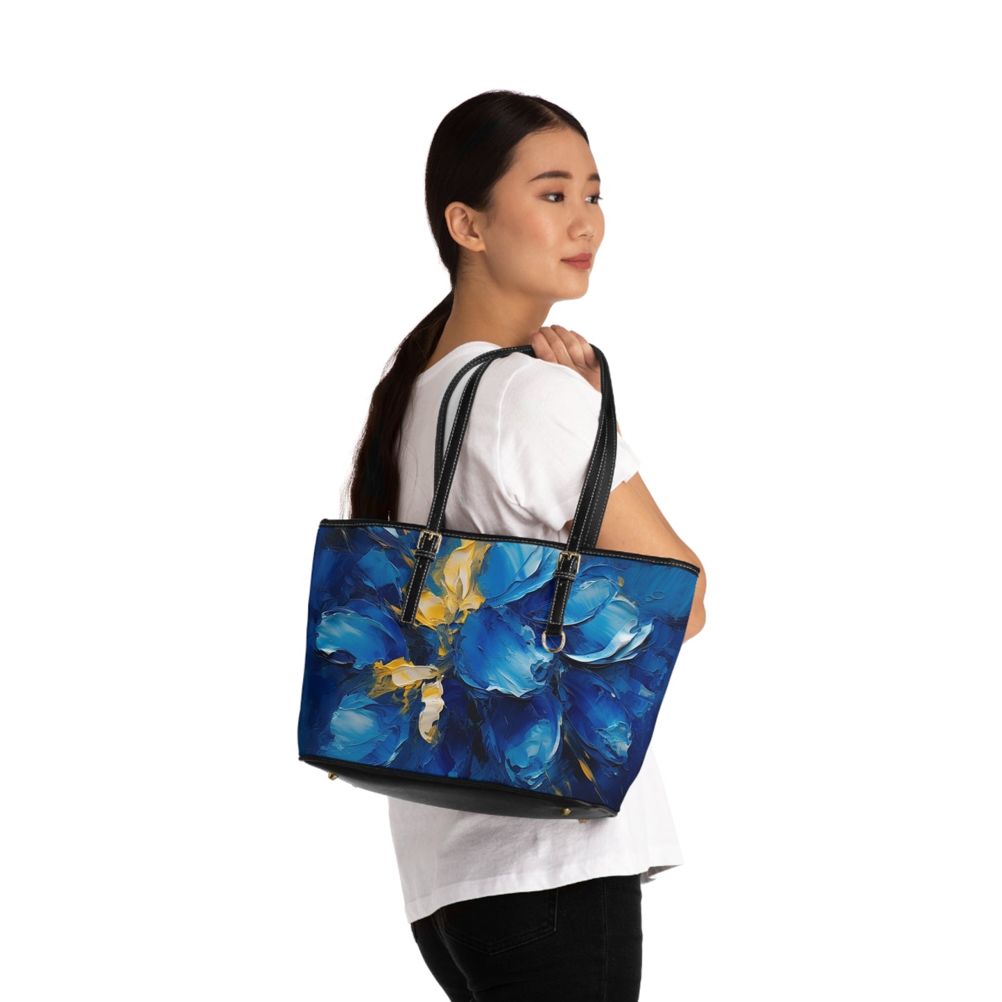 Abstract Wallpaper PU Leather Shoulder Bag: Immersive Floral Beauty with Blue Orchid Motif