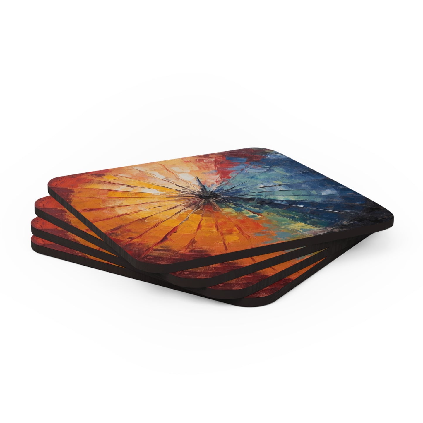 Abstract Art Corkwood Coaster Set: Japanese Umbrella, A Reflection of Creativity