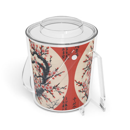 Enchanting Petal Symphony: Ice Bucket with Tongs Celebrating Cherry Blossom Tree Drawings